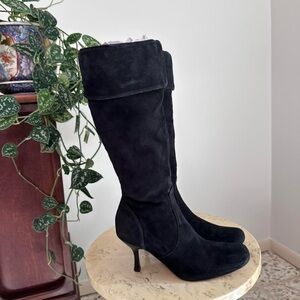 Vintage 90s early 2000s knee high chunky pointed square toe high heel boots